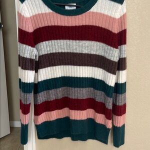 Old Navy Red and Pink Crew Neck Sweater with Ribbed Knit